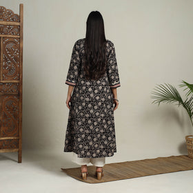 Buy Block Print Mosaic Fusion A-Line Bagru Cotton Black Kurta