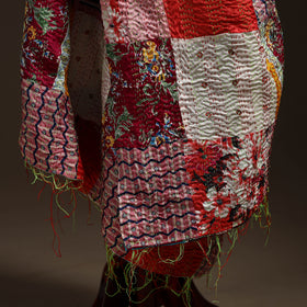 Multicolor - Bengal Hand Embroidery Patchwork Reversible Silk Kantha Dupatta 18