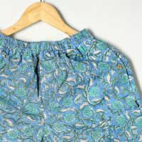 Blue - Sanganeri Block Printed Cotton Unisex Boxer/Shorts