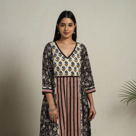 Buy Block Print Mosaic Fusion A-Line Bagru Cotton Black Kurta