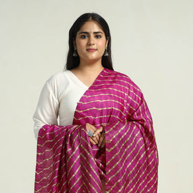 Pink Traditional Tie & Dye Tussar Silk Leheriya Dupatta