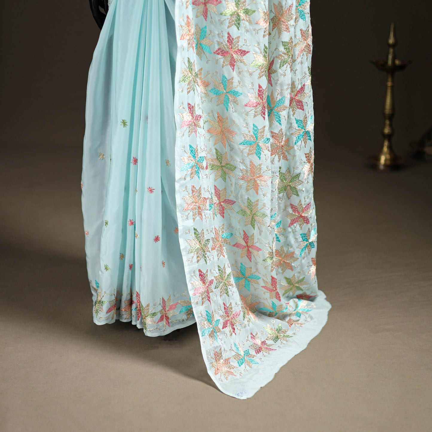 Chinon Silk Hand Embroidery Phulkari Saree 07