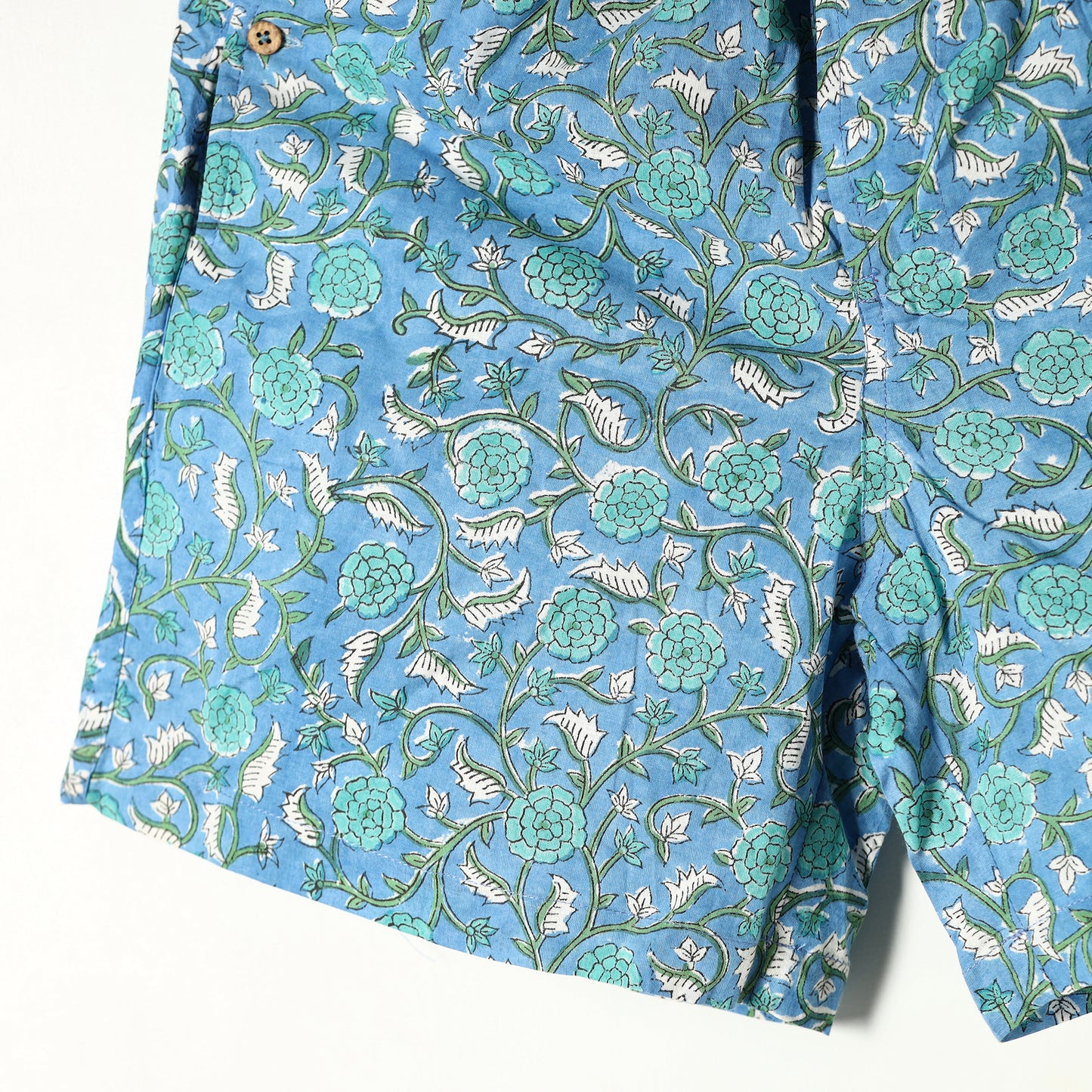 Blue - Sanganeri Block Printed Cotton Unisex Boxer/Shorts