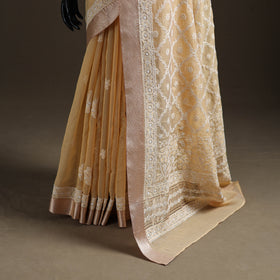 Hand Embroidered Kota Doria Cotton Lucknowi Chikankari Saree with Border 12