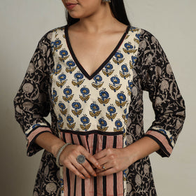 Buy Block Print Mosaic Fusion A-Line Bagru Cotton Black Kurta