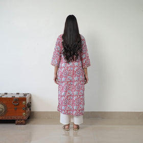 Pink - Block Print Cotton Straight Sanganeri Kurta 16
