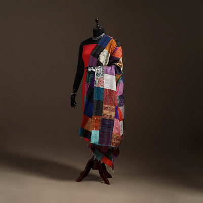 Multicolor - Bengal Hand Embroidery Patchwork Reversible Silk Kantha Dupatta 19