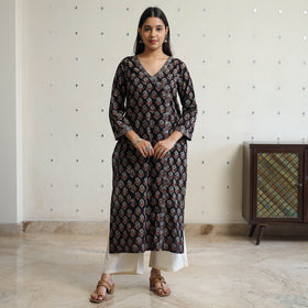 Black - Ajrakh Block Printed Cotton Straight Kurta 12