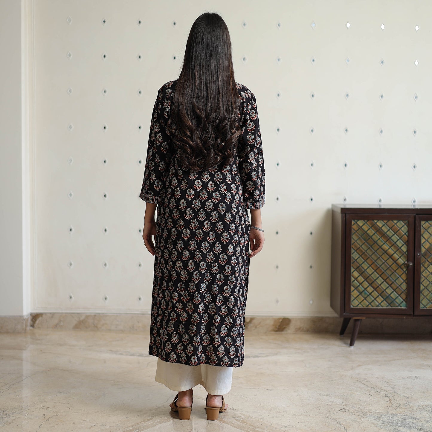 Black - Ajrakh Block Printed Cotton Straight Kurta 12