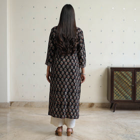 Black - Ajrakh Block Printed Cotton Straight Kurta 12