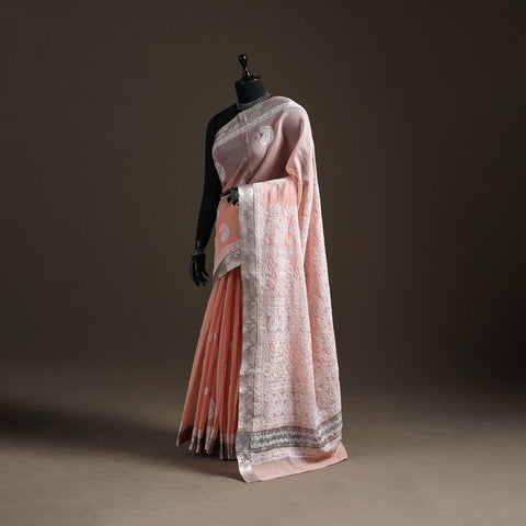Hand Embroidered Kota Doria Cotton Lucknowi Chikankari Saree with Border 13
