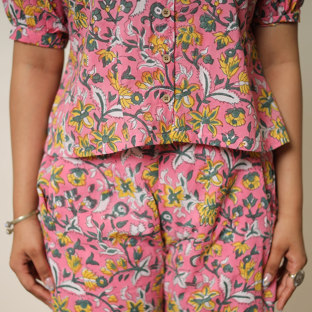 Pink - Sanganeri Block Printed Cotton Co-Ord Set 24