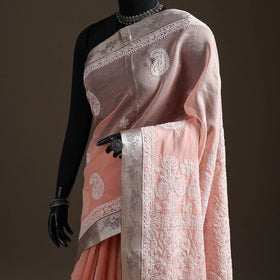 Hand Embroidered Kota Doria Cotton Lucknowi Chikankari Saree with Border 13