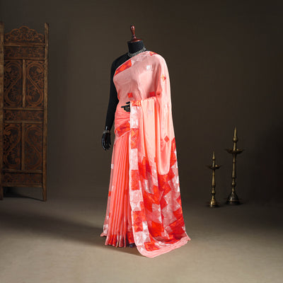 Chinon Silk Hand Embroidery Phulkari Saree 04