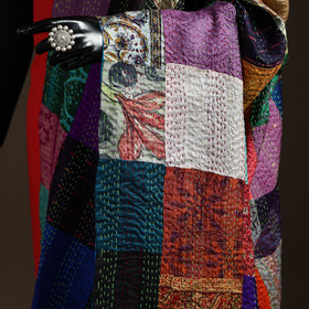 Multicolor - Bengal Hand Embroidery Patchwork Reversible Silk Kantha Dupatta 19