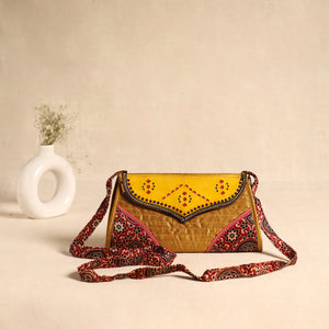 Traditional Kutch Patchwork Silk Leather Flap Sling Bag 26