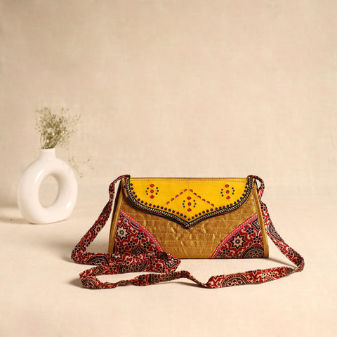 Traditional Kutch Patchwork Silk Leather Flap Sling Bag 26