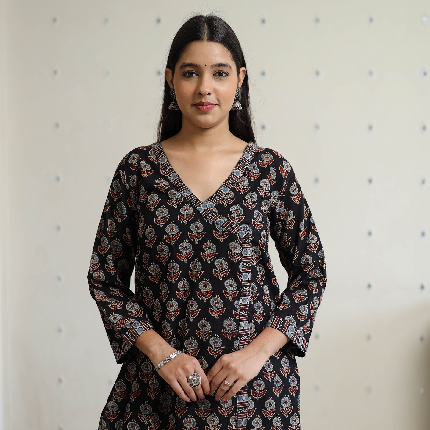 Black - Ajrakh Block Printed Cotton Straight Kurta 12