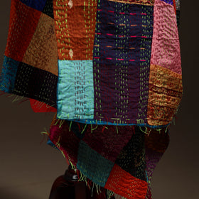 Multicolor - Bengal Hand Embroidery Patchwork Reversible Silk Kantha Dupatta 19