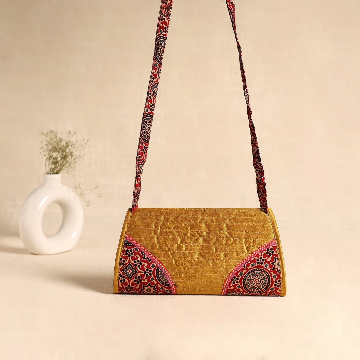 Traditional Kutch Patchwork Silk Leather Flap Sling Bag 26