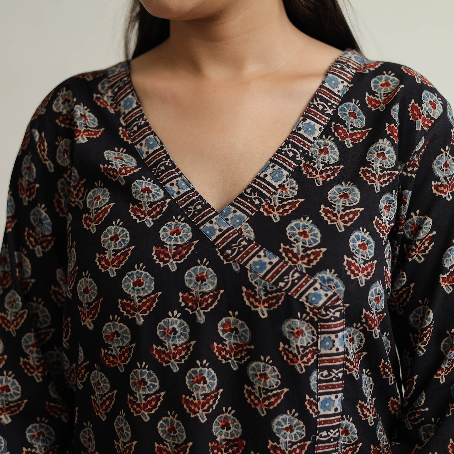 Black - Ajrakh Block Printed Cotton Straight Kurta 12
