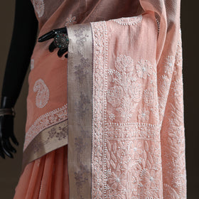 Hand Embroidered Kota Doria Cotton Lucknowi Chikankari Saree with Border 13