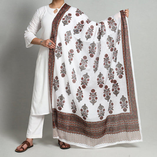 White - Jaipur Printed Cotton Dupatta 50