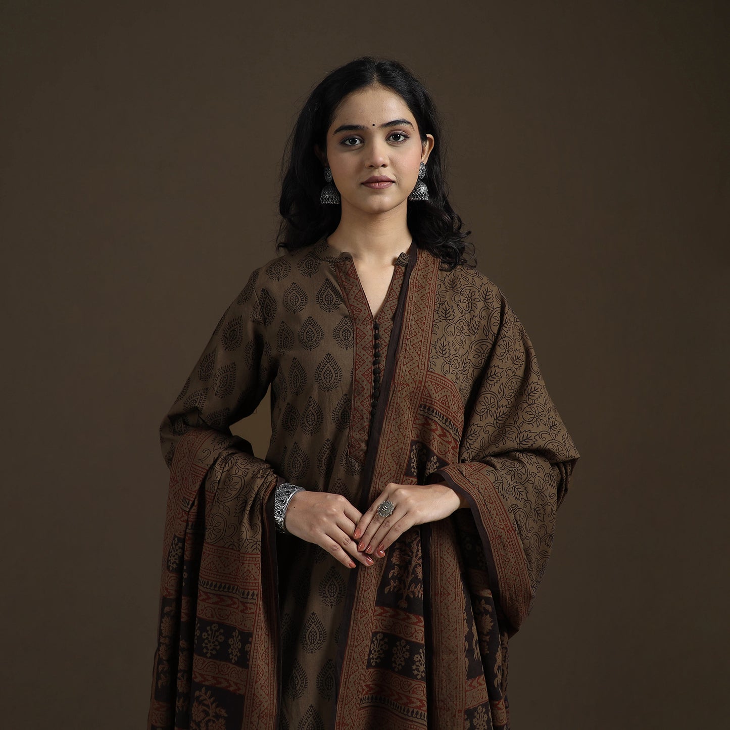 Natural Dyed Hand Block Bagh Print Cotton Suit Set with Dupatta for Women 23