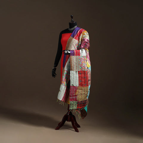 Bengal Hand Embroidery Patchwork Reversible Silk Kantha Dupatta 20