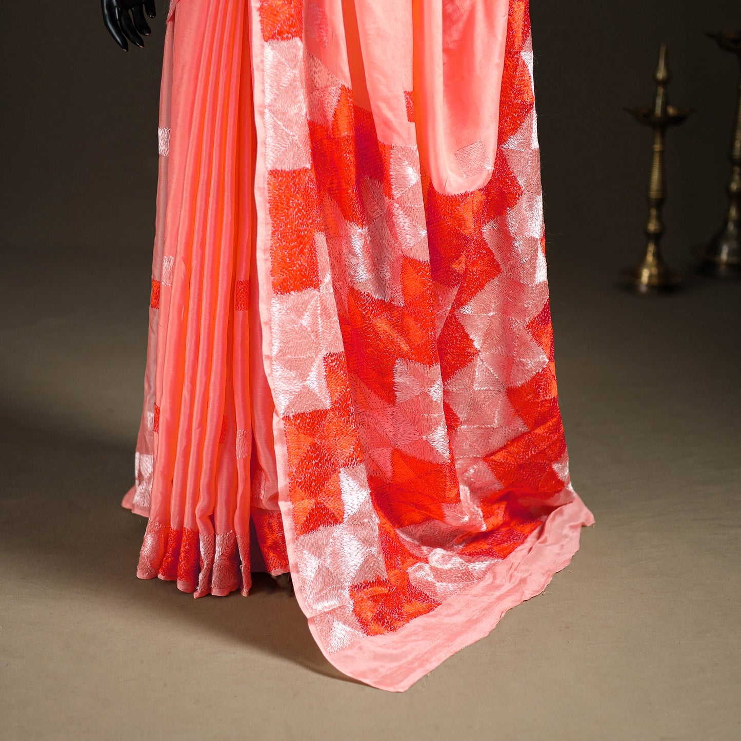 Chinon Silk Hand Embroidery Phulkari Saree 04