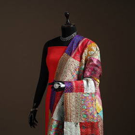 Bengal Hand Embroidery Patchwork Reversible Silk Kantha Dupatta 20