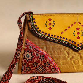 Traditional Kutch Patchwork Silk Leather Flap Sling Bag 26