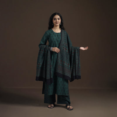 Natural Dyed Hand Block Bagh Print Cotton Suit Set with Dupatta for Women 29