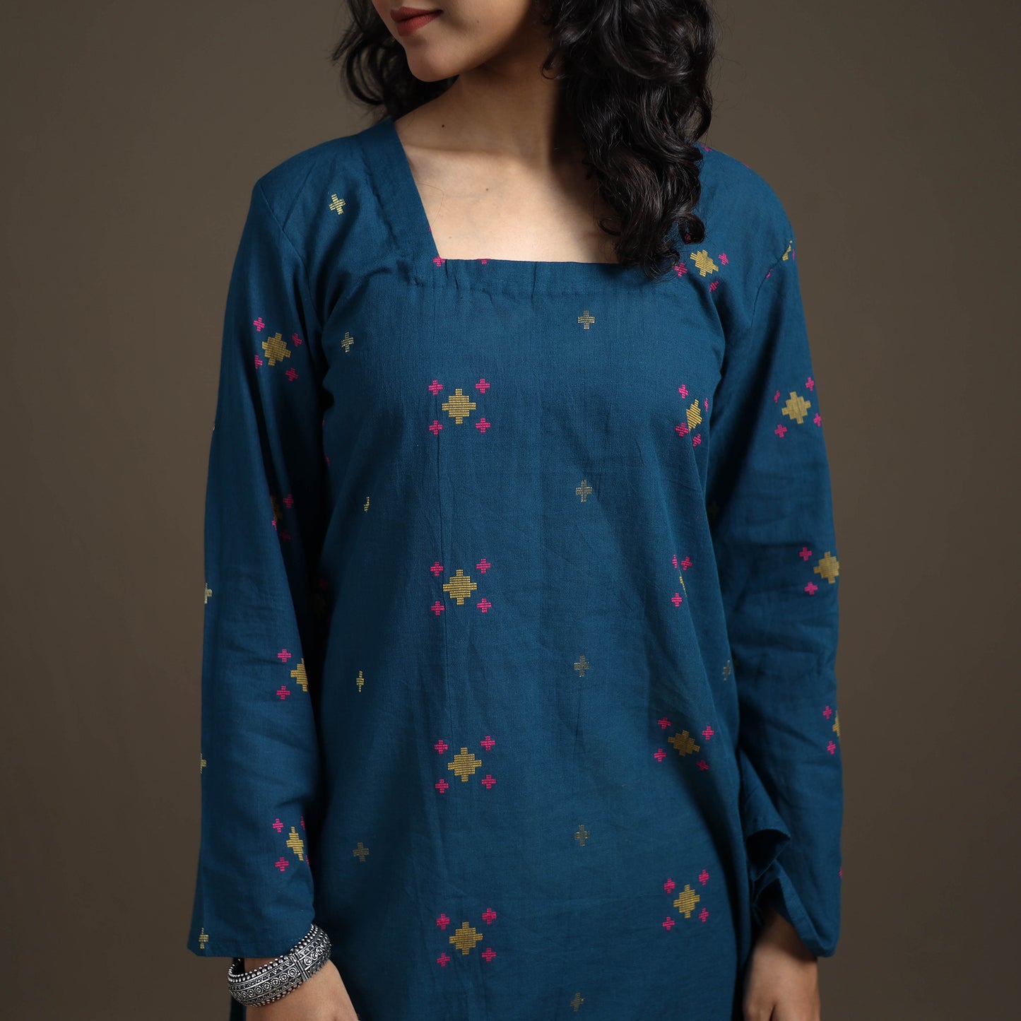 Jacquard Cotton Short Kurta for Women 11