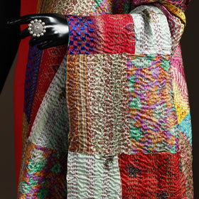 Bengal Hand Embroidery Patchwork Reversible Silk Kantha Dupatta 20
