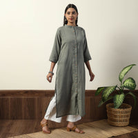 Grey - Jhiri Handloom Cotton Straight Long Kurta