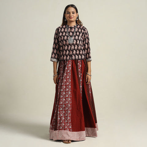 Bagh Block Printed Patchwork Cotton Long Skirt