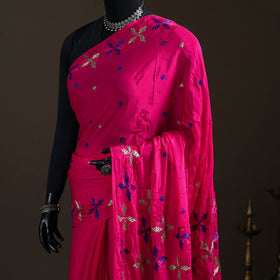 Chinon Silk Hand Embroidery Phulkari Saree 16