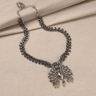 Antique Finish Oxidised White Metal Necklace 66