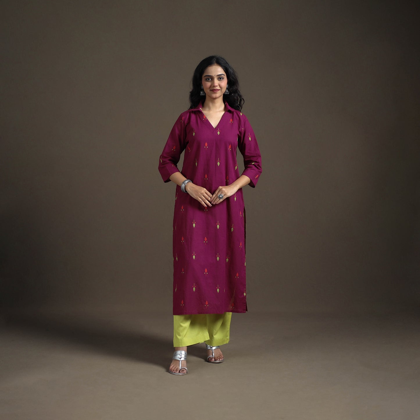 Jacquard Cotton Straight Long Kurta for Women 03