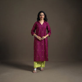 Jacquard Cotton Straight Long Kurta for Women 03