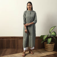 Grey - Jhiri Handloom Cotton Straight Long Kurta