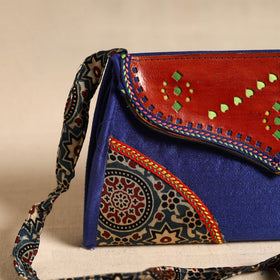 Traditional Kutch Patchwork Silk Leather Flap Sling Bag 27