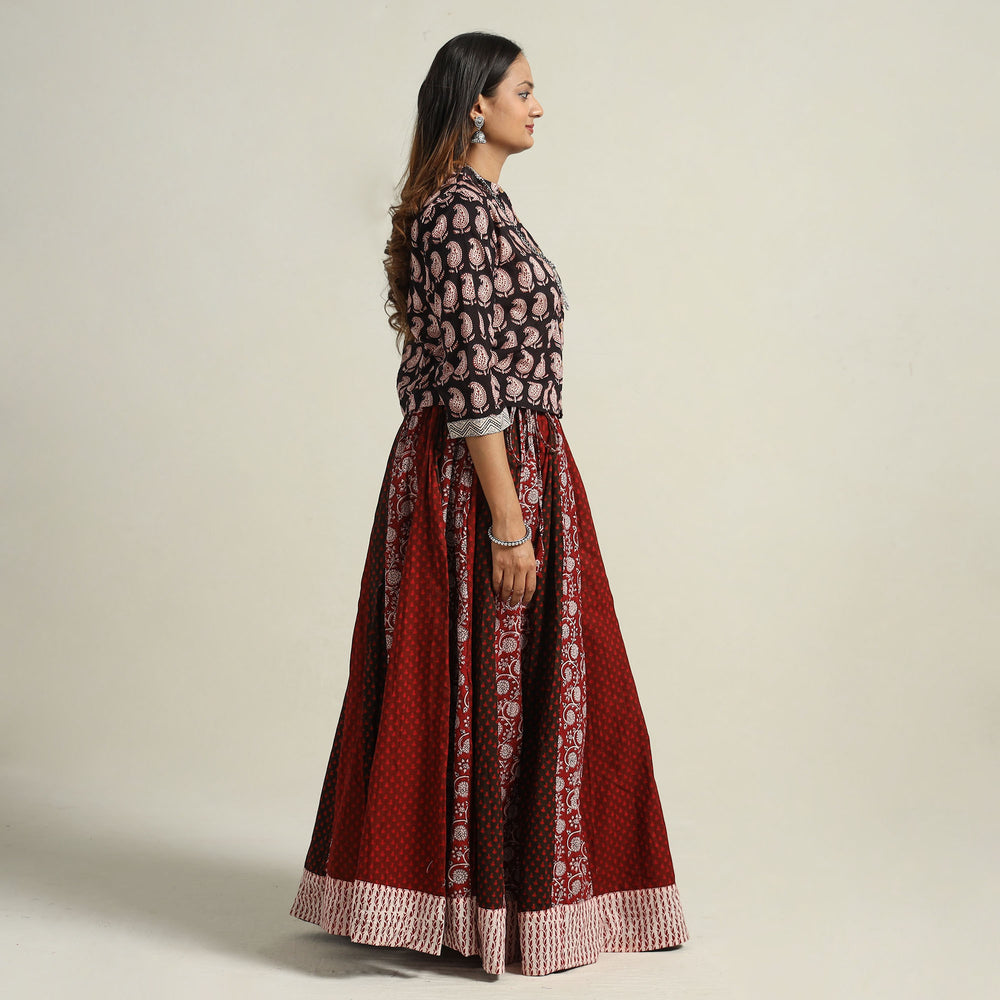 Bagh Block Printed Patchwork Cotton Long Skirt
