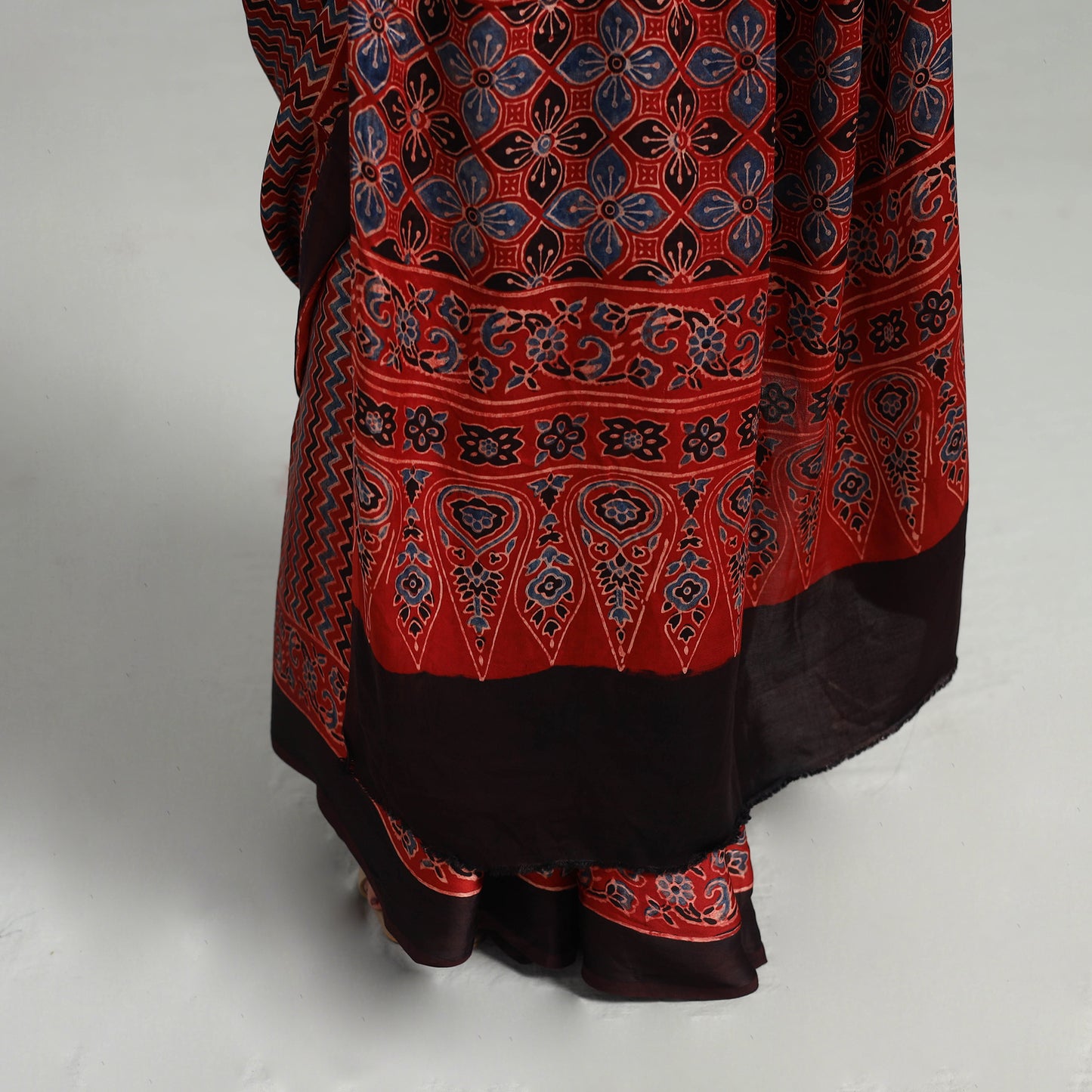 Natural Dyed Hand Block Print Modal Silk Ajrakh Saree 23