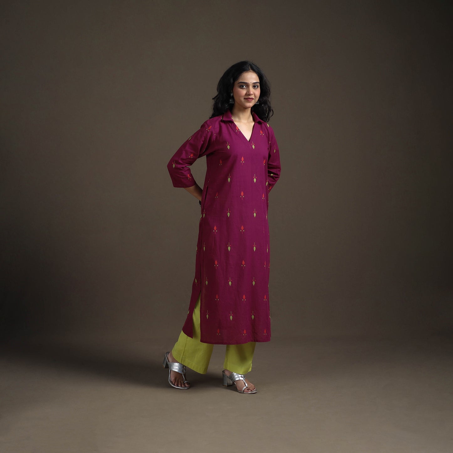 Jacquard Cotton Straight Long Kurta for Women 03