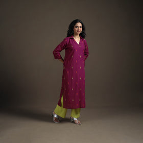 Jacquard Cotton Straight Long Kurta for Women 03