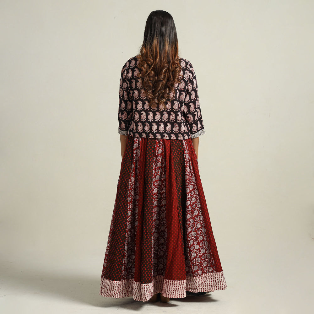 Bagh Block Printed Patchwork Cotton Long Skirt
