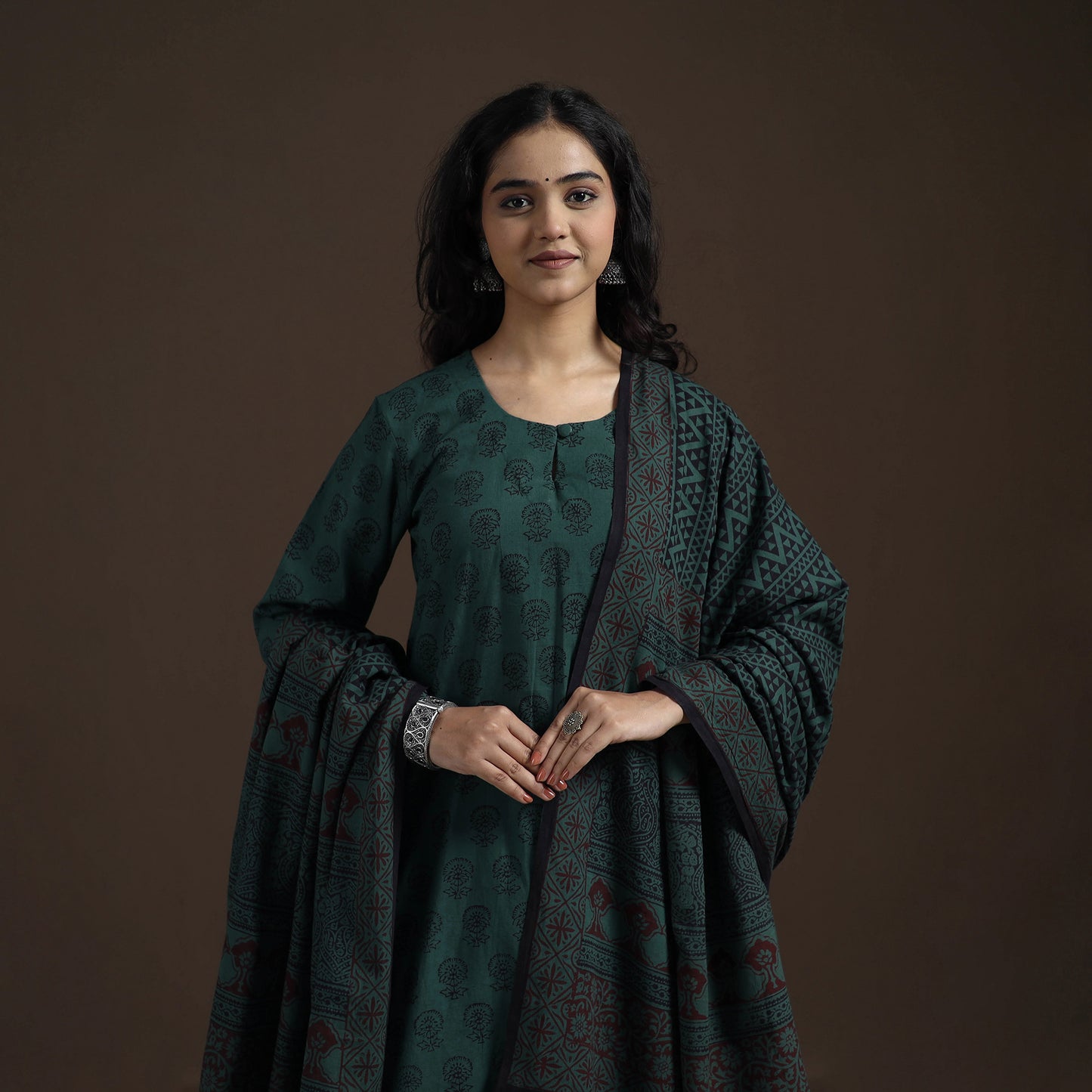 Natural Dyed Hand Block Bagh Print Cotton Suit Set with Dupatta for Women 29