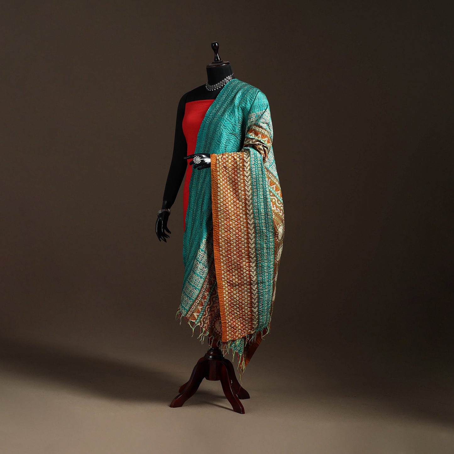 Bengal Hand Embroidery Patchwork Reversible Silk Kantha Dupatta 20